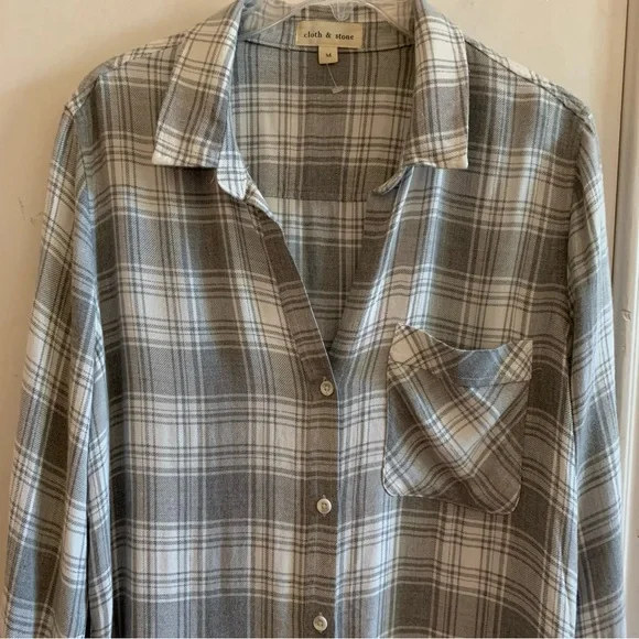NWT Cloth & Stone long sleeves shirt dress, plaid white Heather gray, size M - Picture 7 of 8